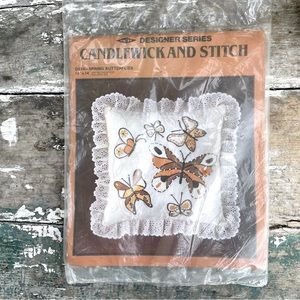 Vintage Candlewick And Stitch Pillow Kit 14X14 New Old Stock Spring Butterflies